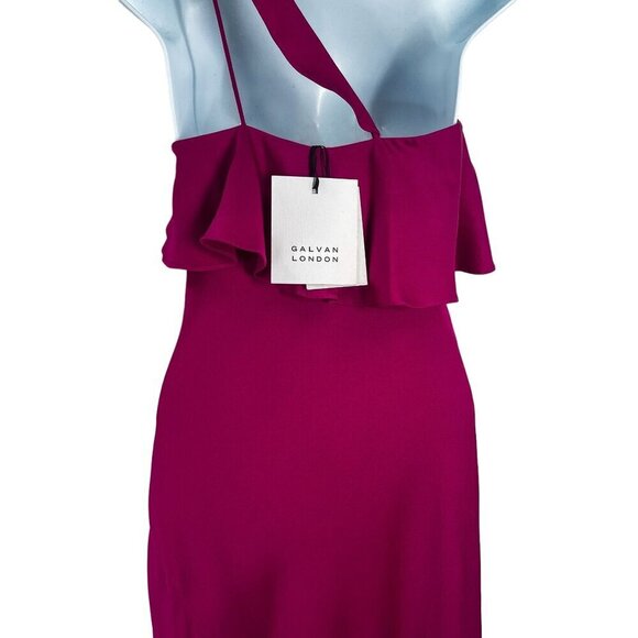 Galvan London Flora One Shoulder Satin Ruffle Asymmetrical Gown Maxi Dress - Picture 11 of 14